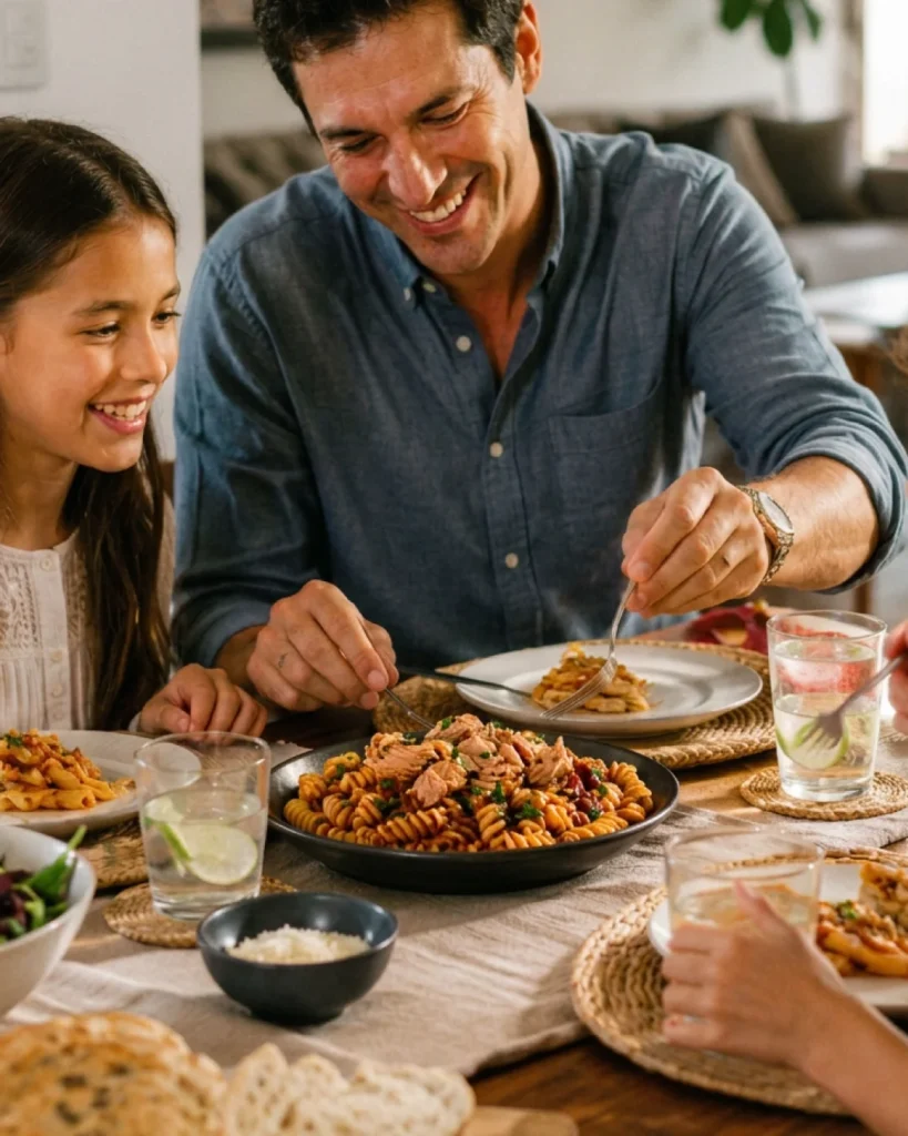 personas reunidas comiendo